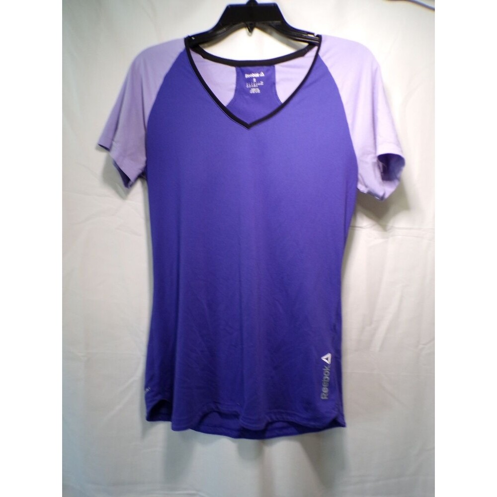 Reebok Women's Purple Colorblock V Neck Short Sleeve Activewear Top S